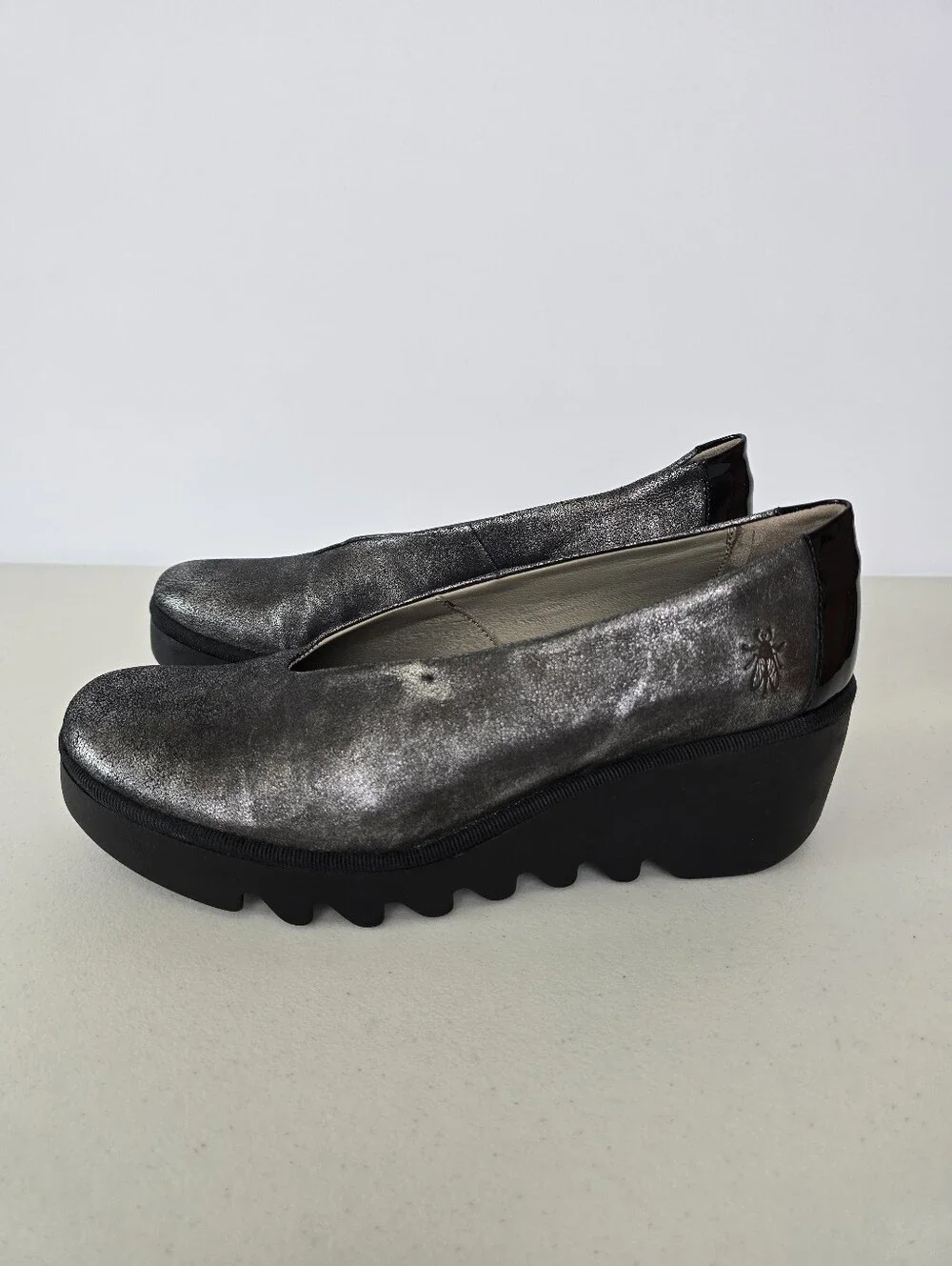 Fly London BESO246FLY Silver Metallic Leather Wedge Platform Shoes EU 42 US 11